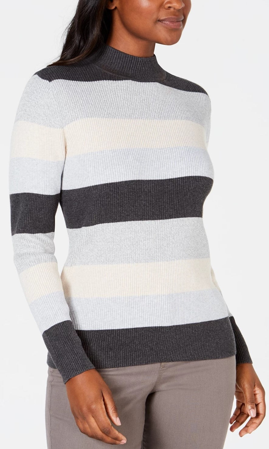 Karen Scott Suéter Feminino Canelado Color Block Manga Longa Gola Alta Cinza Tamanho X-G