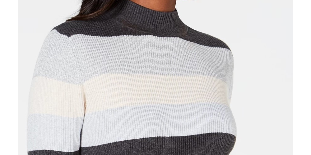 Karen Scott Suéter Feminino Canelado Color Block Manga Longa Gola Alta Cinza Tamanho X-G