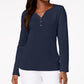 Karen Scott Top Henley de Algodão Feminino Azul Tamanho Médio