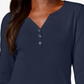 Karen Scott Top Henley de Algodão Feminino Azul Tamanho Médio