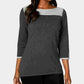 Karen Scott Blusa feminina texturizada com blocos de cores, manga 3/4, gola joia, cinza, tamanho X-S