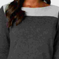 Karen Scott Blusa feminina texturizada com blocos de cores, manga 3/4, gola joia, cinza, tamanho X-S