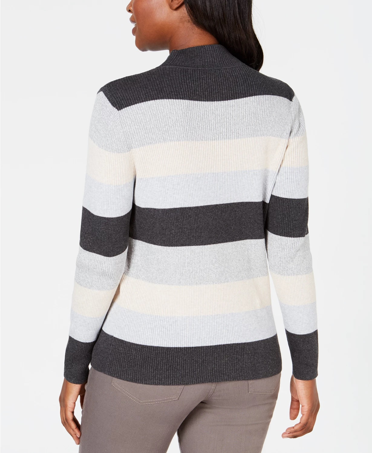 Karen Scott Suéter Feminino Canelado Color Block Manga Longa Gola Alta Cinza Tamanho XS