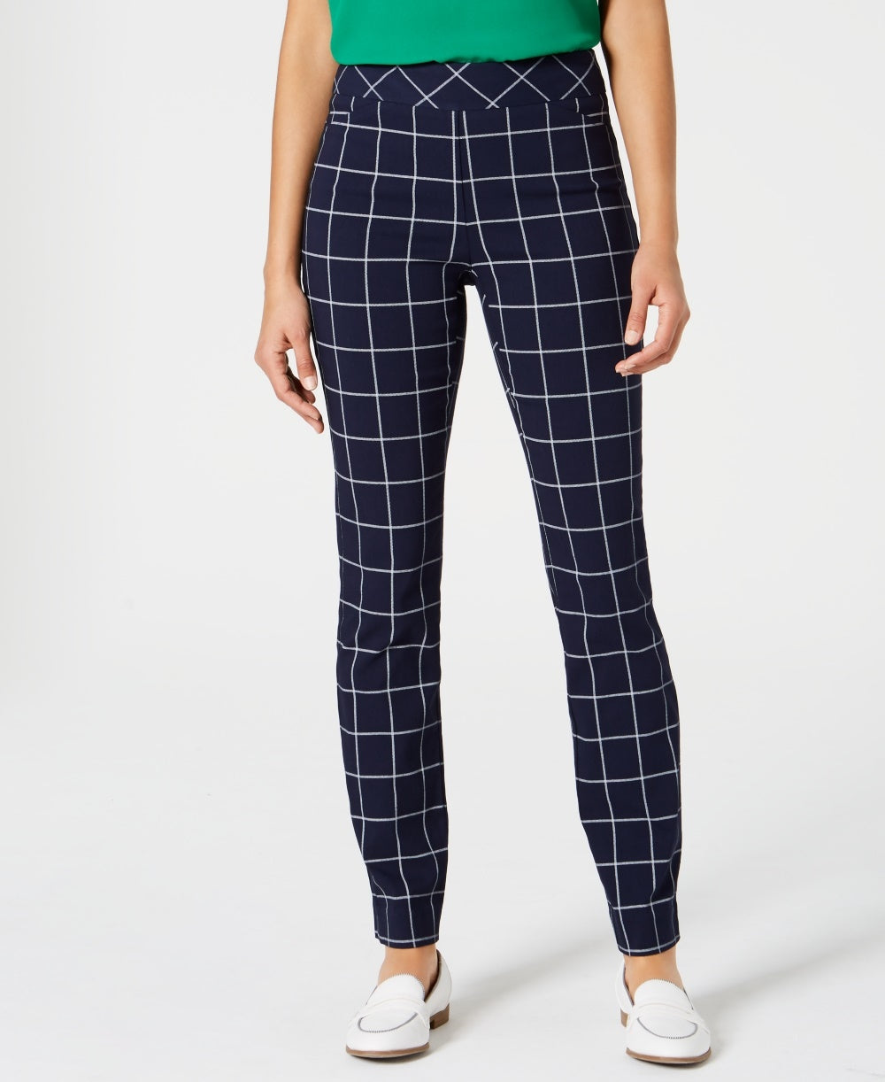 Calça xadrez feminina Charter Club Petite Windowpane azul tamanho 6 P