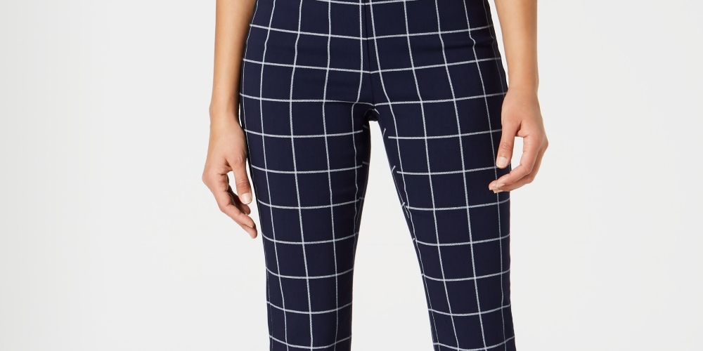 Calça xadrez feminina Charter Club Petite Windowpane azul tamanho 6 P