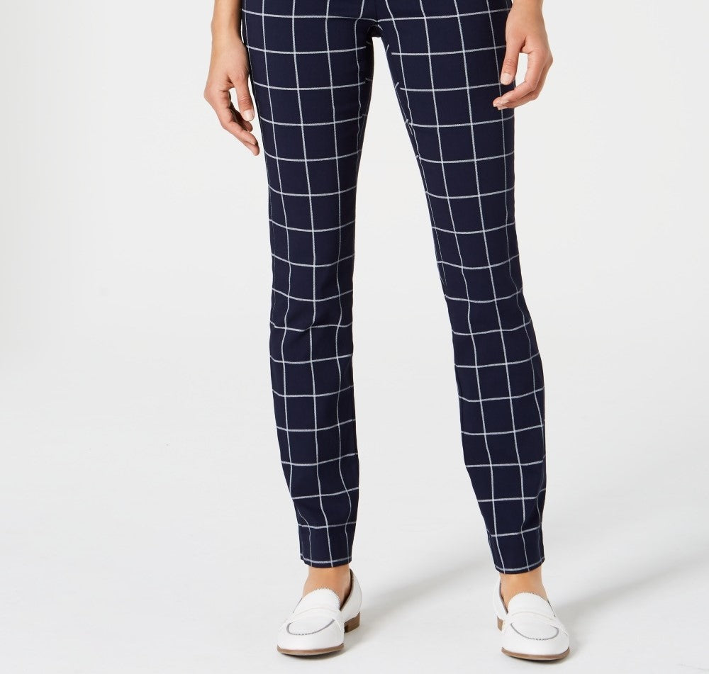 Calça xadrez feminina Charter Club Petite Windowpane azul tamanho 6 P