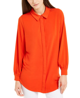 Camisa feminina Alfani com botões, vermelha, tamanho X-G