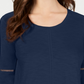 Blusa feminina estilo &amp; co, manga sino, acabamento em crochê, azul, tamanho extrapequeno