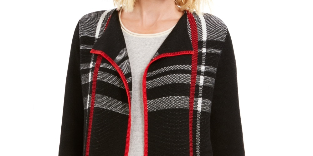 Cardigan feminino Charter Club com frente aberta, preto, tamanho pequeno e pequeno