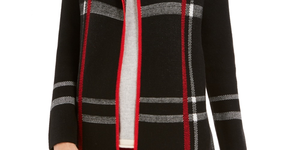 Cardigan feminino Charter Club com frente aberta, preto, tamanho pequeno e pequeno