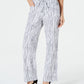 Calça feminina estampada com cordão e pregas JM Collection, branca, tamanho XX-G