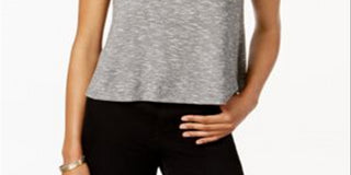 Blusa feminina sem mangas com decote redondo e joia Bar III, cinza, tamanho médio
