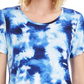 Camiseta feminina estampada com decote redondo da coleção JM, azul, tamanho extragrande