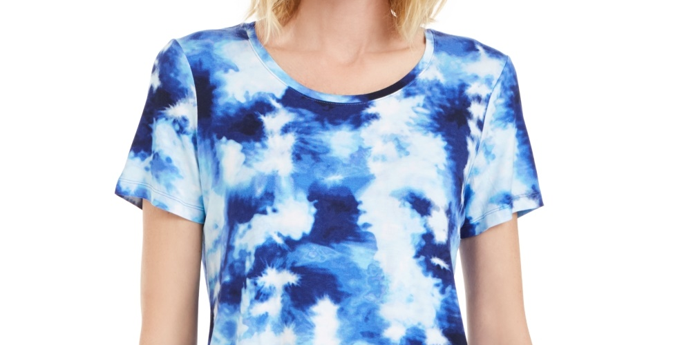 Camiseta feminina estampada com decote redondo da coleção JM, azul, tamanho extragrande