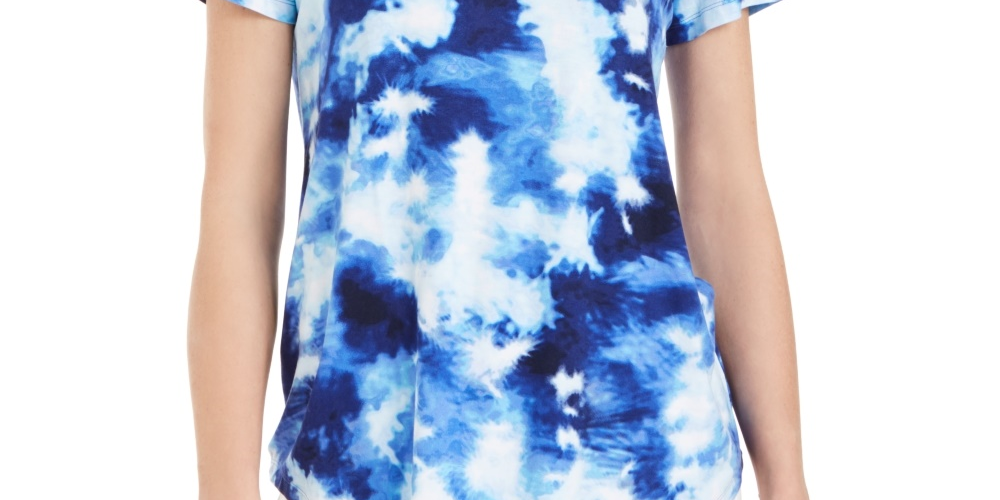 Camiseta feminina estampada com decote redondo da coleção JM, azul, tamanho extragrande