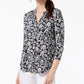 Top feminino estampado com decote em V, preto, tamanho XX-G