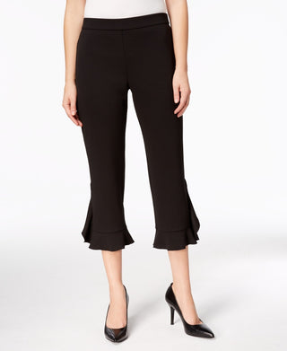 Calça Alfani Feminina com Babados e Bainha Preta Tamanho 4 Petite