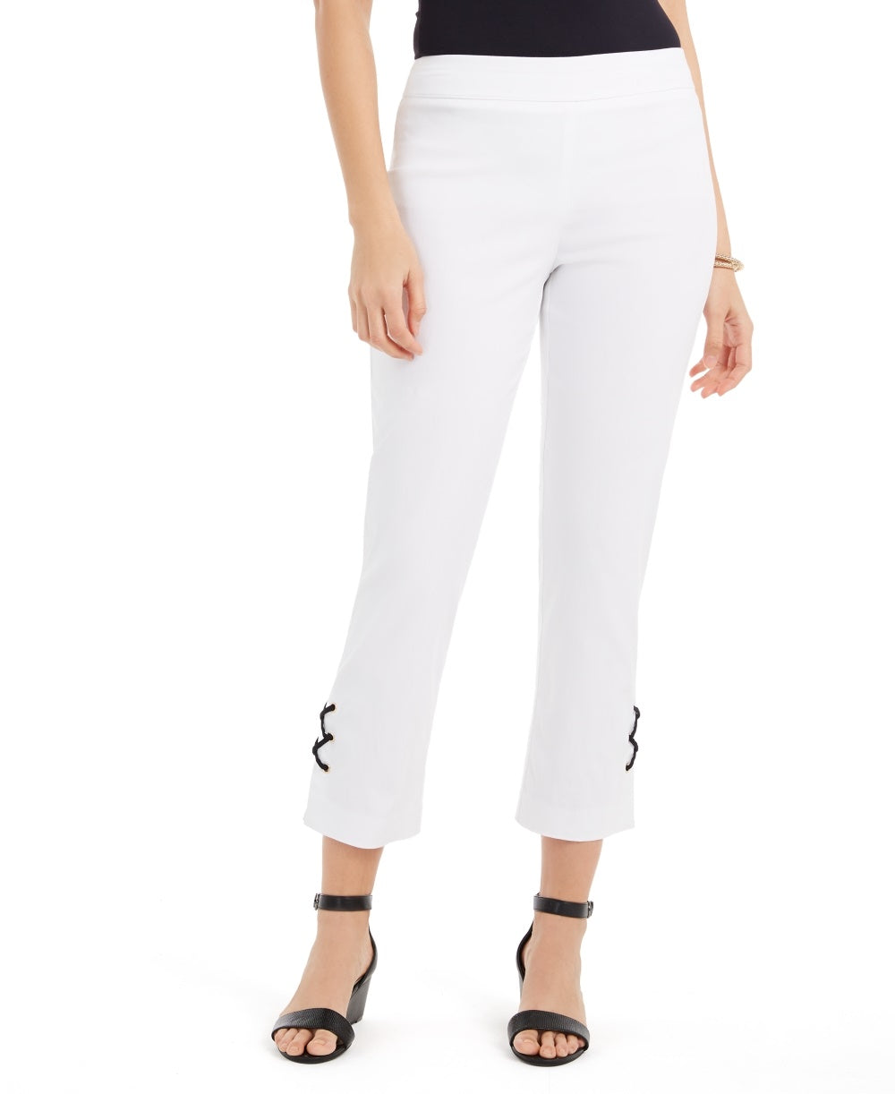 Calça feminina com cadarço e controle de barriga, tamanho grande, branca, da coleção JM