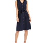 Vestido feminino Charter Club com botões frontais em mistura de linho, azul, tamanho 4