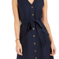 Vestido feminino Charter Club com botões frontais em mistura de linho, azul, tamanho 4