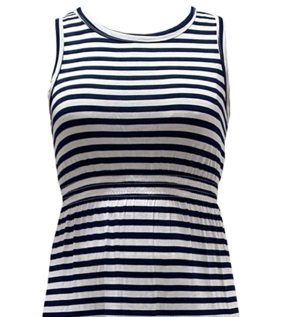 Vestido longo listrado sem mangas feminino Style &amp; Co, azul marinho, tamanho pequeno