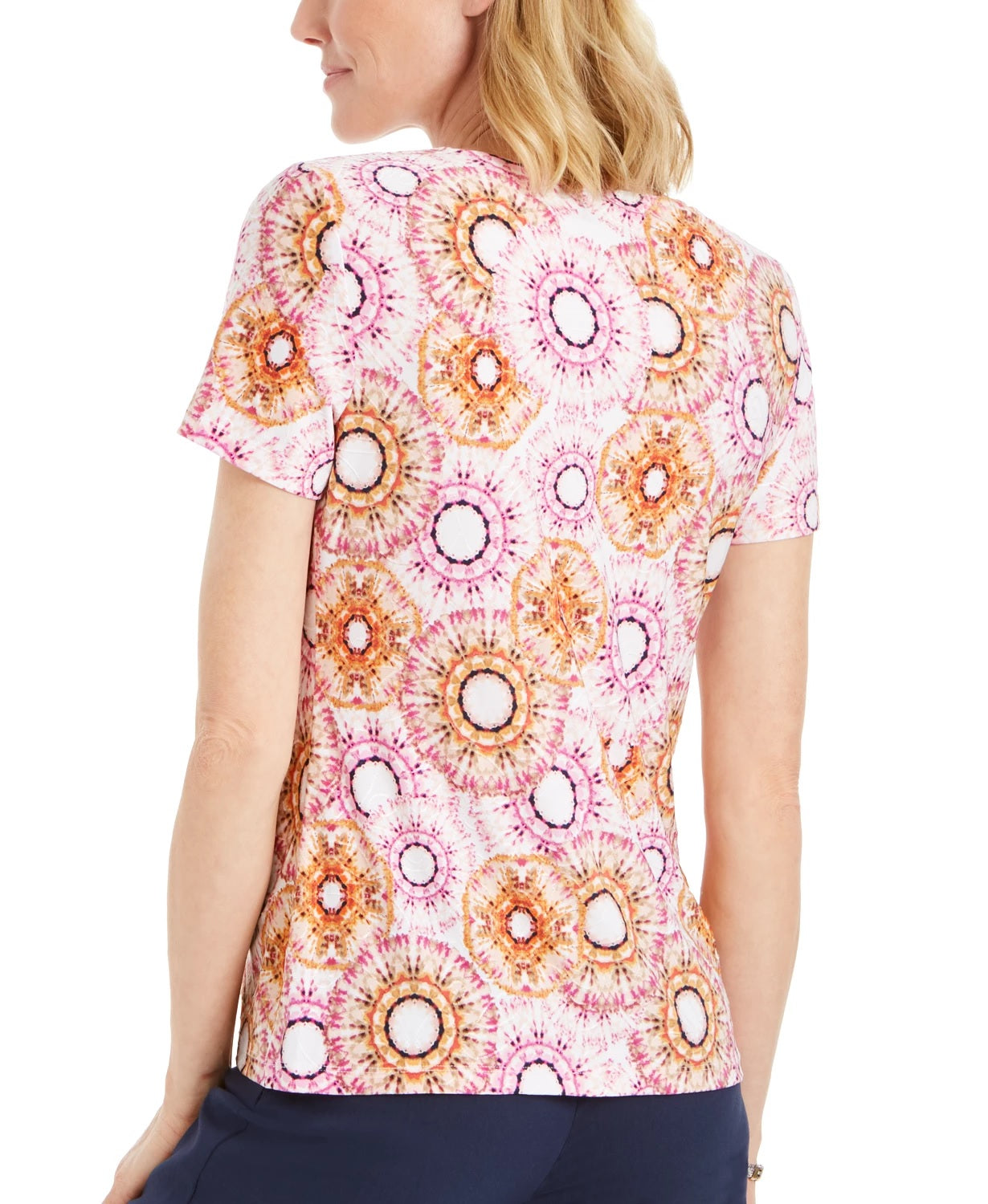 Camiseta feminina estampada em jacquard, rosa, tamanho extragrande, da coleção JM