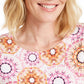 Camiseta feminina estampada em jacquard, rosa, tamanho extragrande, da coleção JM