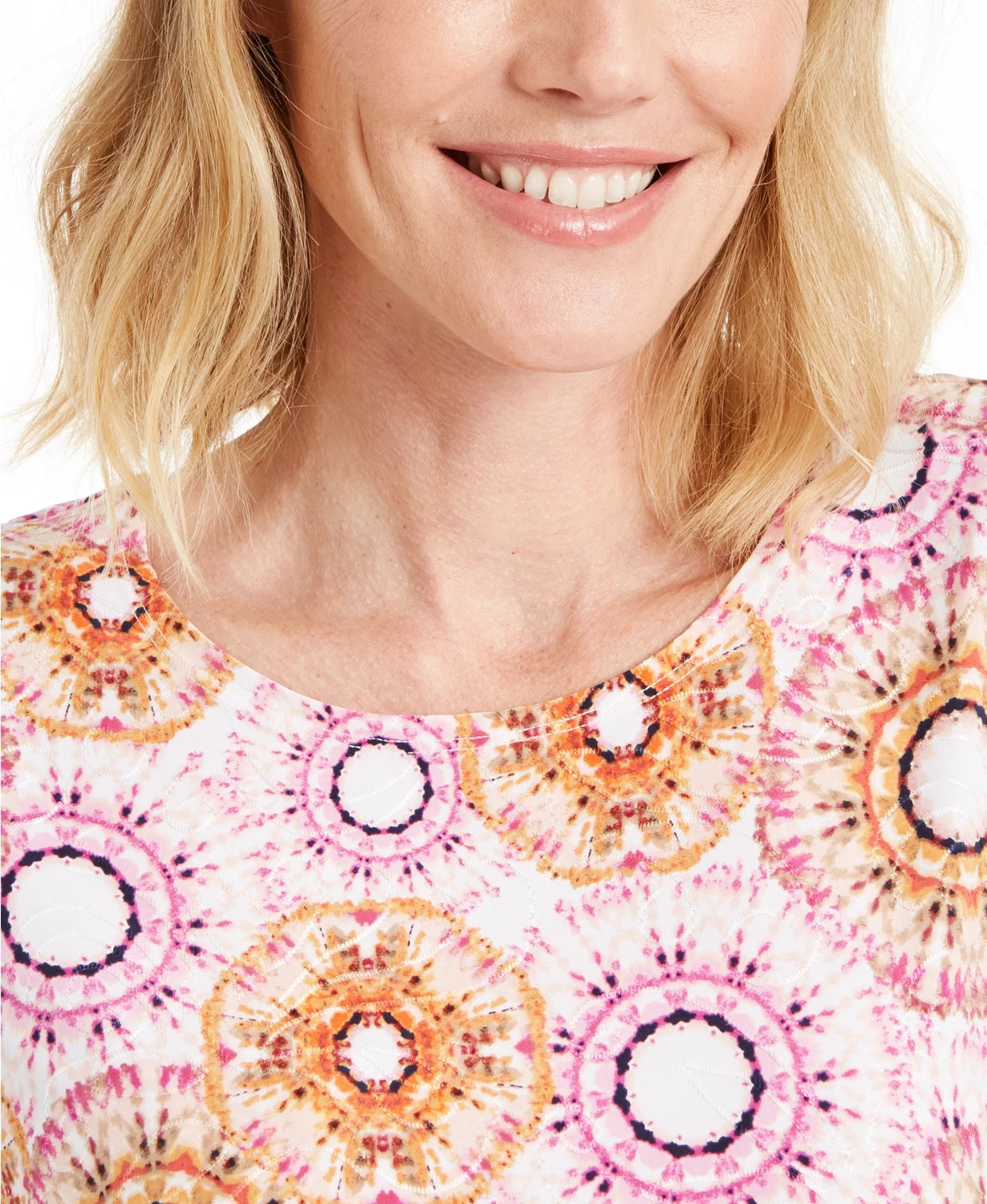 Camiseta feminina estampada em jacquard, rosa, tamanho extragrande, da coleção JM