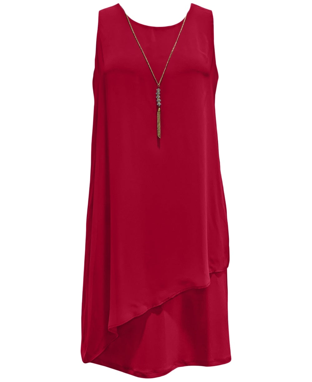 Vestido justo com colar e detalhes em renda JM Collection, tamanho XG, vermelho