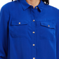 Camisa feminina Charter Club com dois bolsos, azul, tamanho X-S