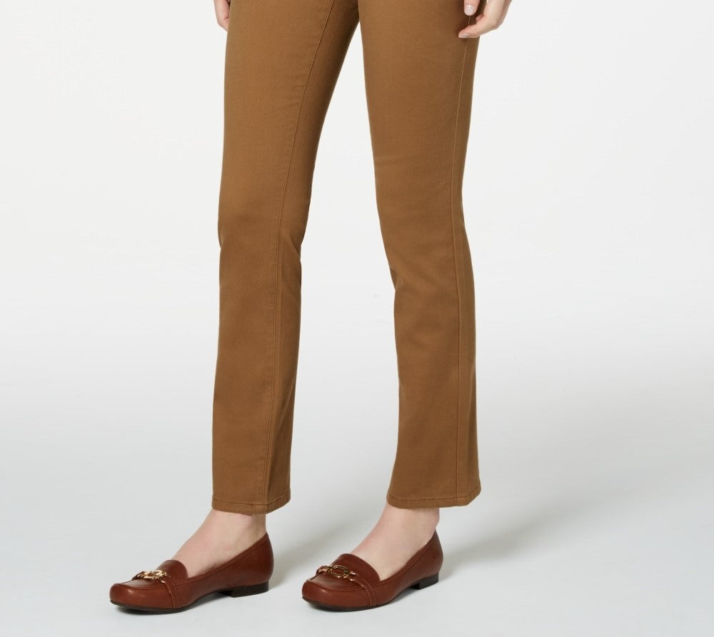Calça jeans feminina Charter Club Petite Lexington reta marrom tamanho 6 Petite