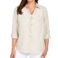 Camisa feminina Charter Club de linho com bolinhas marrom, tamanho pequeno e pequeno