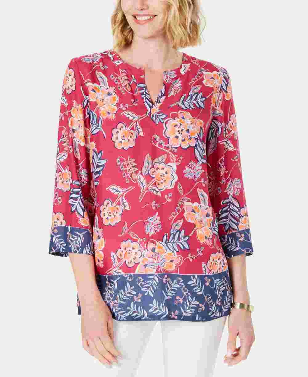 Túnica feminina Charter Club Petite com estampa floral dupla rosa tamanho Petite