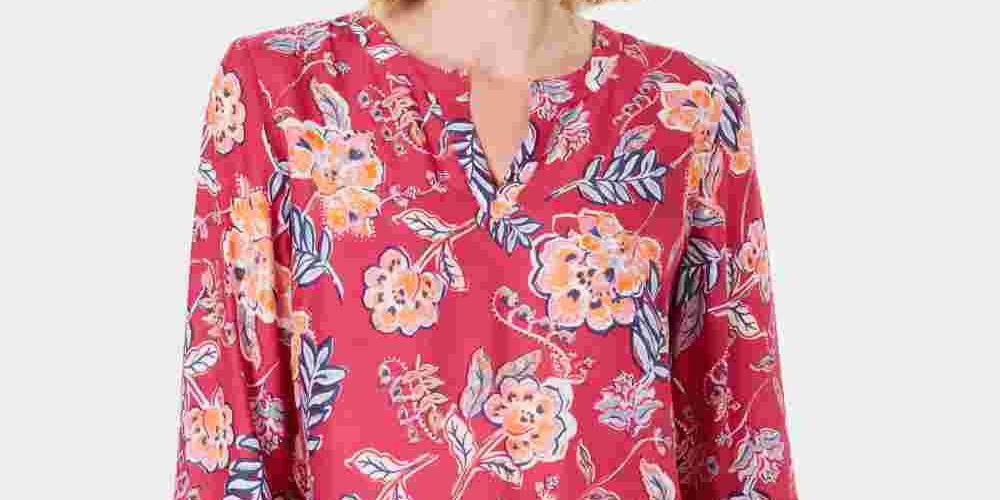 Túnica feminina Charter Club Petite com estampa floral dupla rosa tamanho Petite