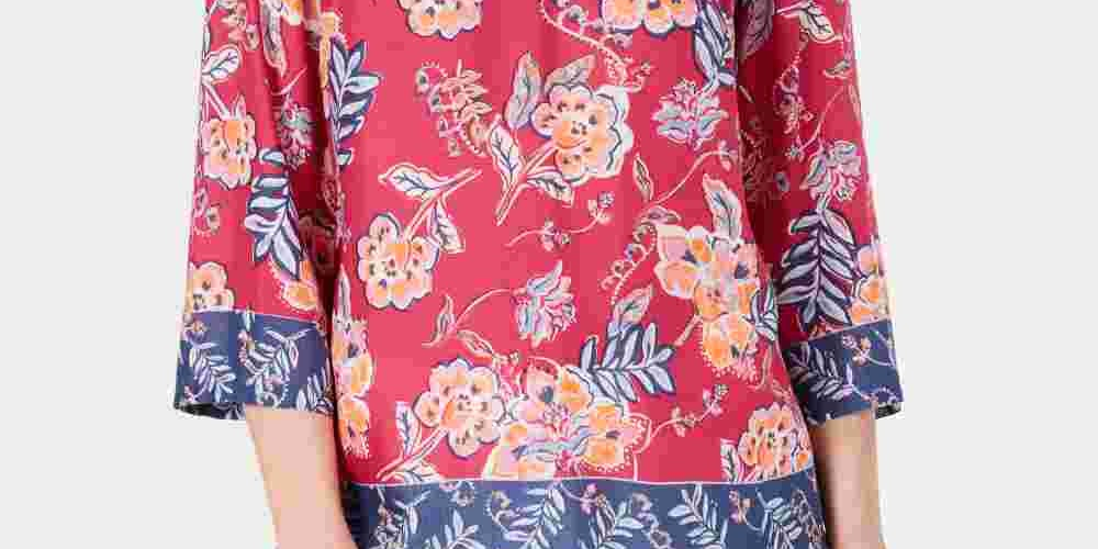 Túnica feminina Charter Club Petite com estampa floral dupla rosa tamanho Petite