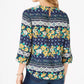 Charter Club Blusa feminina estampada manga 3/4 azul tamanho pequeno médio