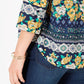Charter Club Blusa feminina estampada manga 3/4 azul tamanho pequeno médio