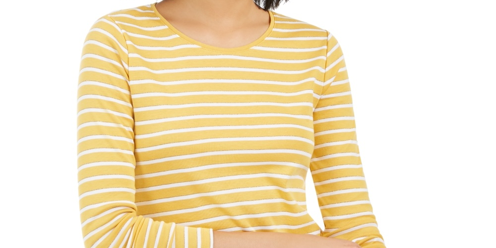 Charter Club Top feminino listrado metálico dourado tamanho extrapequeno