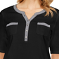 Karen Scott Top Henley Feminino com Acabamento Vichy Preto Tamanho P