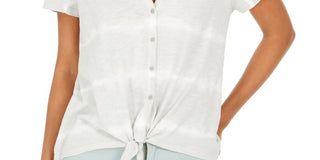 Blusa tie-dye com amarração frontal feminina Style &amp; Co, cinza, tamanho X-S