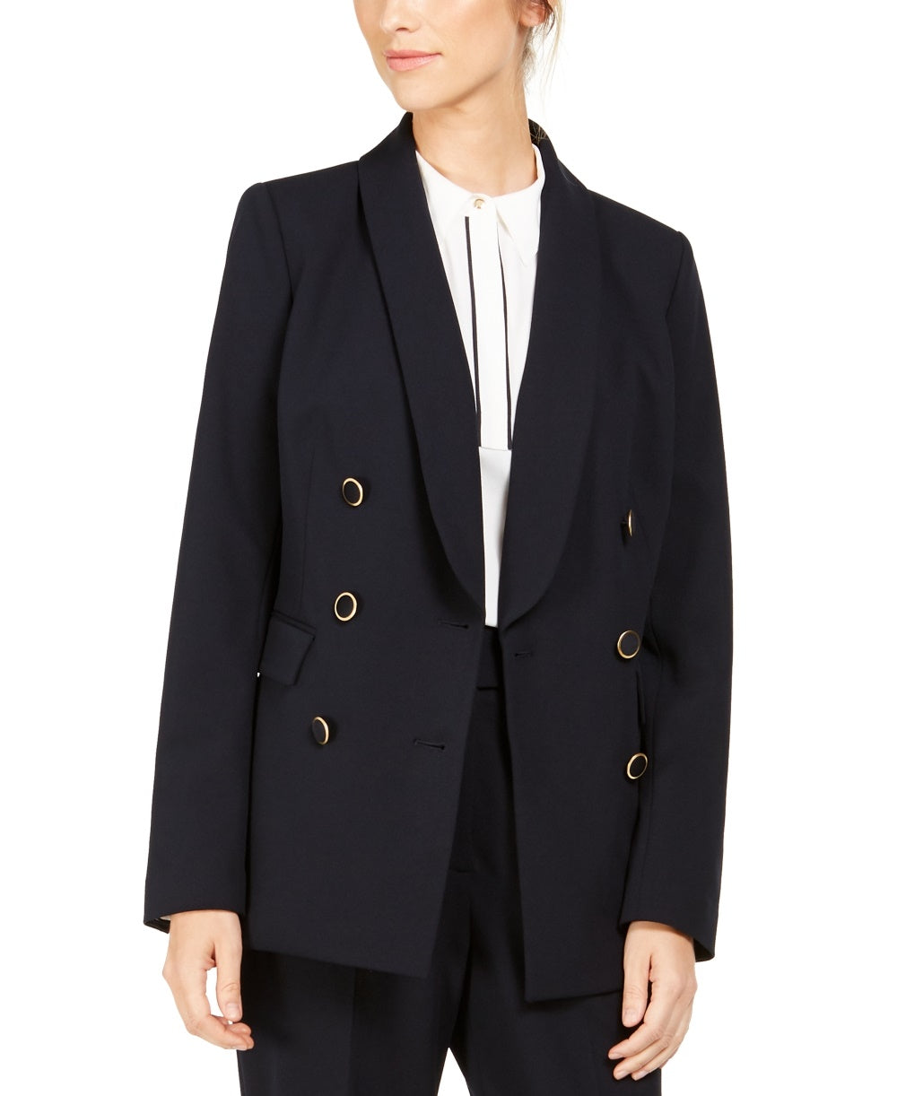 Calvin Klein Blazer Feminino Trespassado com Gola Xale Preto Tamanho 10