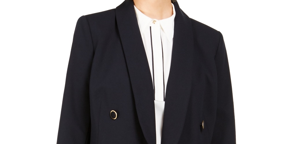 Calvin Klein Blazer Feminino Trespassado com Gola Xale Preto Tamanho 10