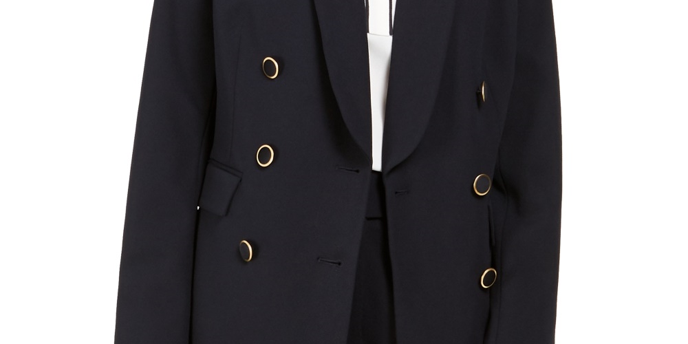 Calvin Klein Blazer Feminino Trespassado com Gola Xale Preto Tamanho 10