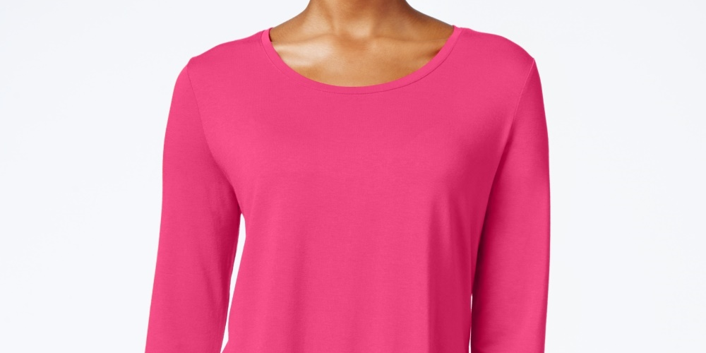 Top feminino com decote redondo e manga curta, roxo, tamanho médio, da coleção JM