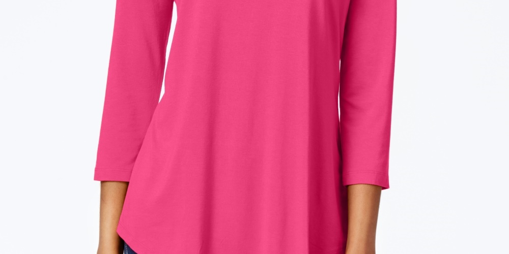 Top feminino com decote redondo e manga curta, roxo, tamanho médio, da coleção JM