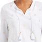 Top feminino Charter Club com decote em borla e manga 3/4, branco, tamanho extrapequeno