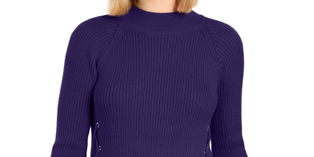 Suéter de malha canelada com amarração e gola falsa feminino Style &amp; Co, roxo, tamanho X-S