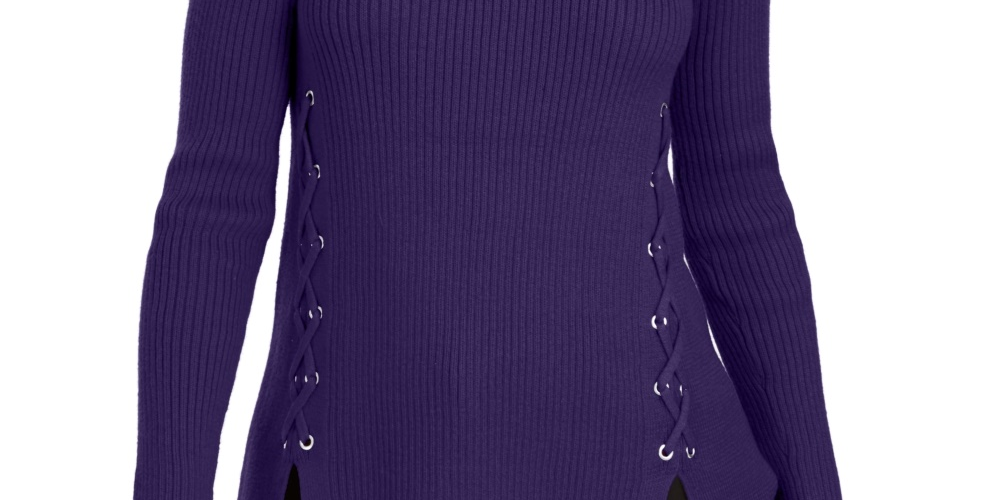 Suéter de malha canelada com amarração e gola falsa feminino Style &amp; Co, roxo, tamanho X-S