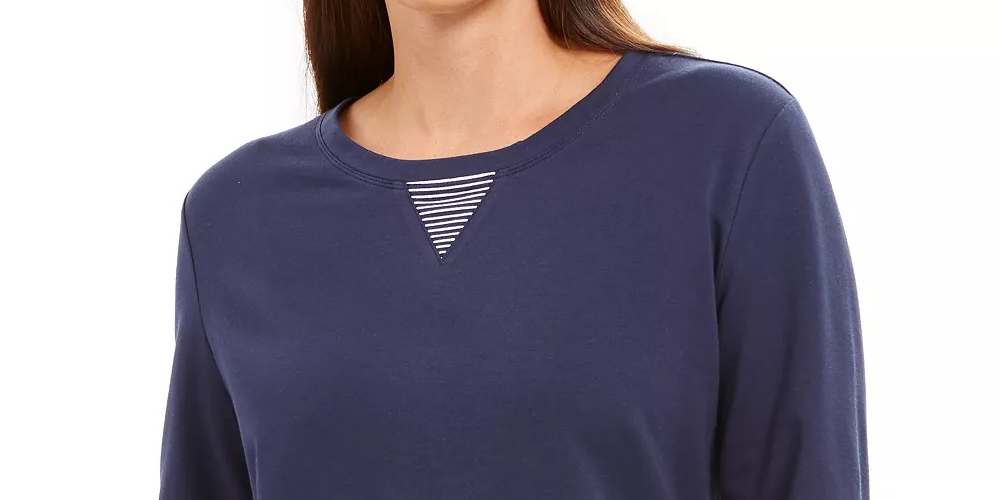 Moletom feminino Karen Scott Sport com bainha contrastante, azul, tamanho X-S