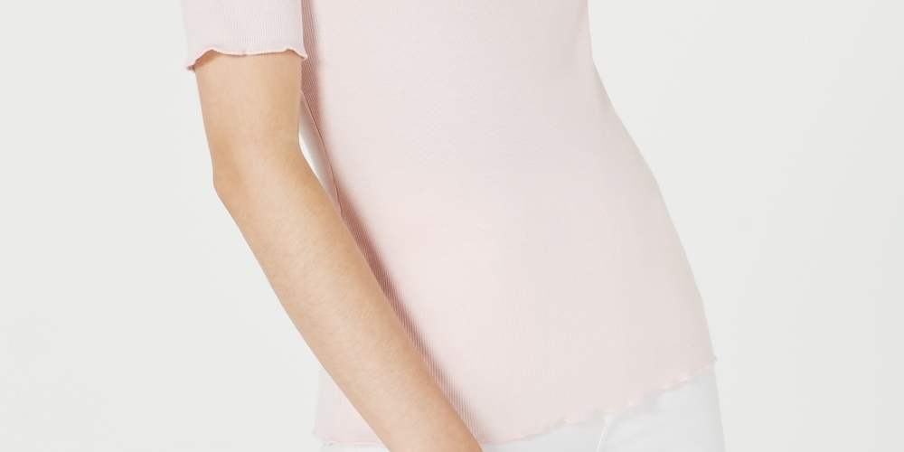 Blusa feminina Maison Jules com decote redondo e mangas curtas, rosa, tamanho médio